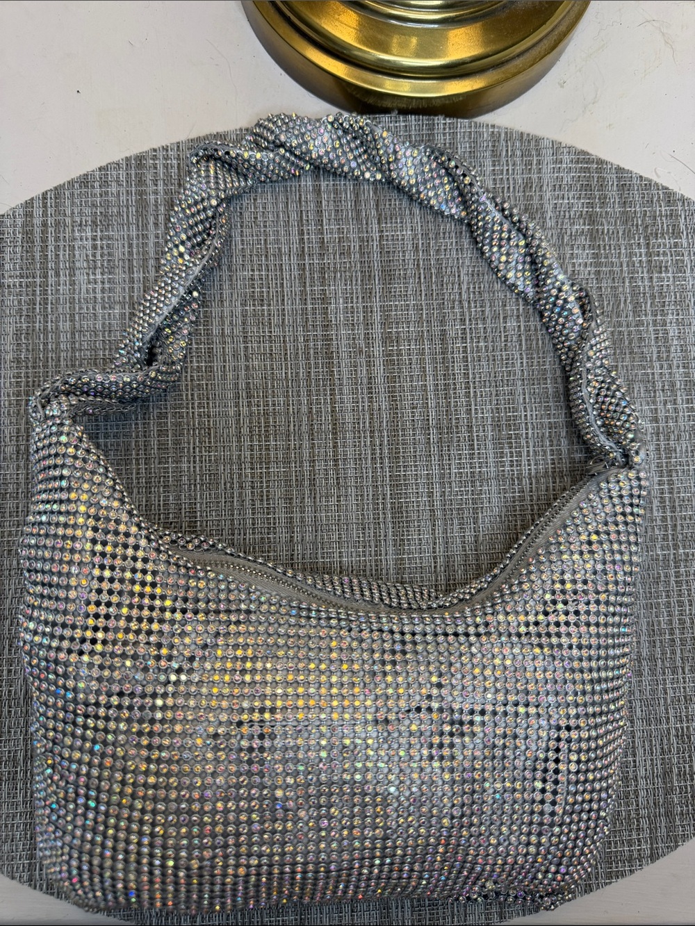 Zara Silver Iridescent Rhinestone Shoulder Bag